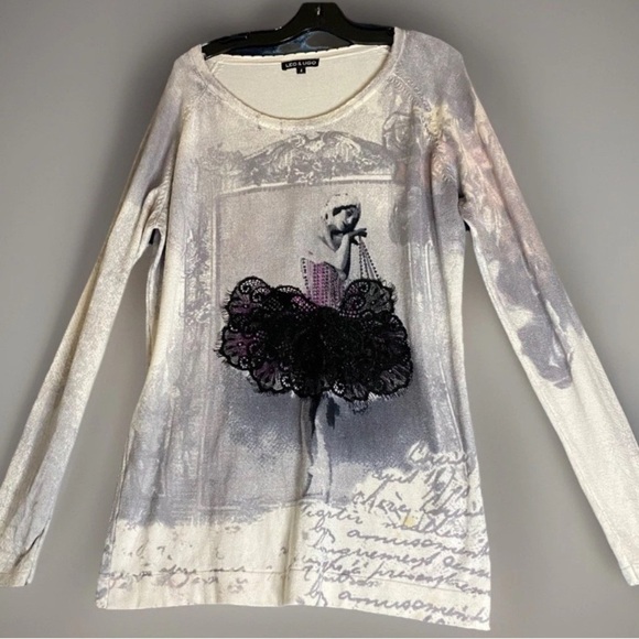Leo & Ugo Paris France Shirt Women’s Sz 4 White Ballerina w Lace Detailing Artsy - Picture 1 of 10